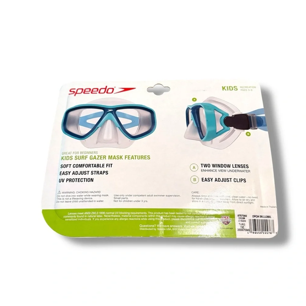 Speedo NWT Kids Surf Gazer Swim Mask Blue Ages 5-8 Pool Gear‎ Snorkel